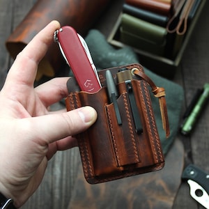 Bolsa EDC Porta-cartões de couro Organizador EDC Carteira EDC Organizador de bolso EDC Bainha de couro Carteira masculina com anel para cordão