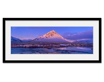 Alpenglow on Buachaille Etive Mor - Scottish Highlands - Framed or Unframed Panoramic Fine Art Print