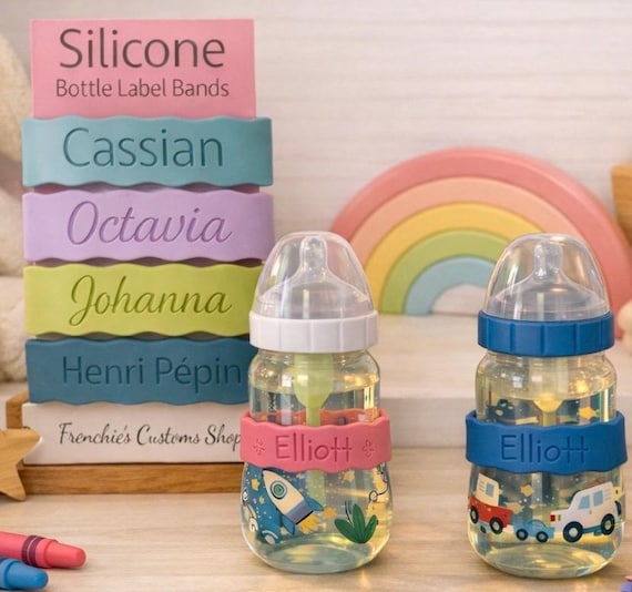 Personalized Silicone Reusable Bottle Bands, Engraved Water Washable Bottle Accessories, Custom Durable Silicone Label