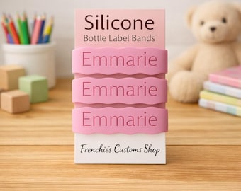 Personalized Silicone Bottle Labels, Pack of 3, Engraved Name Bands, Eco Friendly Reusable