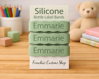 Personalized Silicone Water Bottle Labels, Engraved Reusable Bands (Pack of 3)