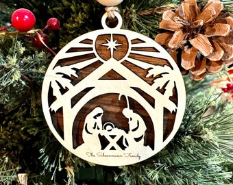 Engraved Wood Ornament, Personalized Nativity Ornament , Religious Ornament, Farmhouse Decor, Ornament, Christmas Gift for mom