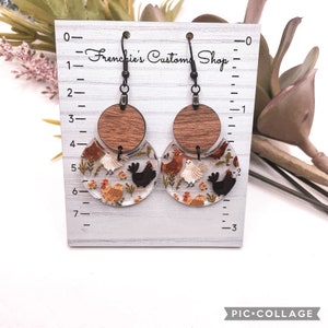 BONSNY Colorful Folk Art Chicken Dangle Earrings - Floral Pattern, Hypoallergenic Stainless Steel, Fun Novelty Gift - View #7