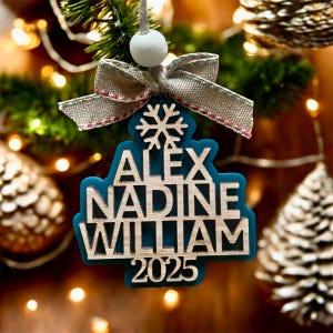 Personalized Engraved Ornament, Wood Ornament, Holiday Decor, Family Ornament, Christmas family ornament up to 10 people