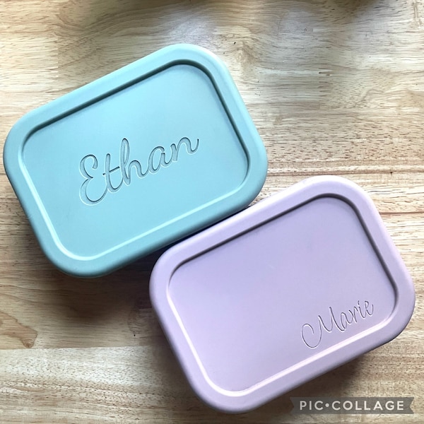 Engraved Lunch Box, Silicone Food Storage,Personalized Lunch Box, School Food Storage, Eco friendly food container