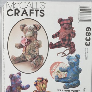 May include: McCall's Crafts pattern showing fabric bear designs. The bears are made from patterned fabrics and measure 38cm tall. The pattern provides instructions for creating these charming, handcrafted bears.