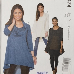 McCall's 7474, top con patrón Nancy Zieman, cortado/sin cortar, talla FF, XS-M o L-XXL