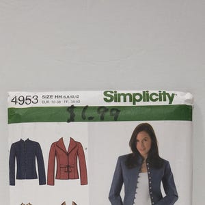 Simplicity 4953 Womens Jacket or vest  Sewing Pattern Size 6-12 UNCUT FF