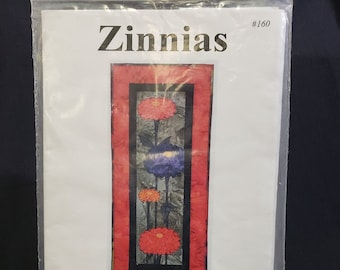 Zinnias 11" x 24" wall hanging sewing/quilting pattern by Quilts n stuff by Glenna #160 Learn how to machine draw