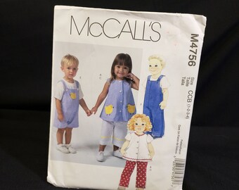 McCalls 4756 Schnittmuster für Kleinkinder Oberteile Hosen und Overall in 2 Längen Größen 1-2-3-4 UNCUT FF oop
