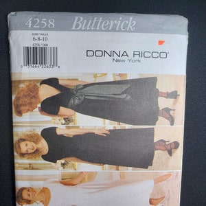 Butterick 4258 sewing pattern for Donna Ricco New York dress - fitted bodice, princess seams, flared skirt, tied ends sizes 6-8-10 UNCUT FF