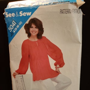 See & Sew Butterick 5041 sewing pattern for peasant blouse and pull on elastic waist pants CUT to size 12 vintage 70&#39;s