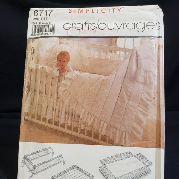 Simplicity 6717 sewing pattern for crib accessories - dust ruffle, quilt, headboard vintage 1985