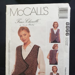 Puede incluir: Patrón de costura McCall's número 8866 para un chaleco de imitación de chenille. El patrón incluye tres vistas diferentes del chaleco, cada una con un color y estilo diferentes. El patrón es solo para uso doméstico y no para fines comerciales o de fabricación.