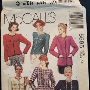 McCall&#39;s 5585 sewing pattern for 1930&#39;s designer type jacket, long and short version buttoned front, darts, rounded lower edges CUT size14