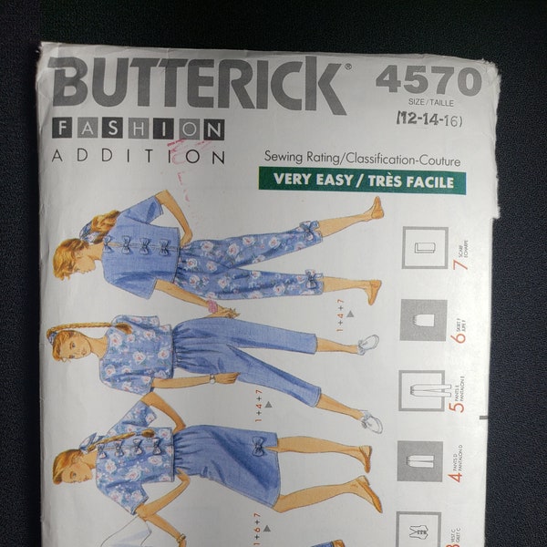 Butterick 4570 sewing pattern for very easy tops, vest, pedal pushers, pants, skirt and scarf -vintage 90's sizes 12-14 UNCUT FF RARE