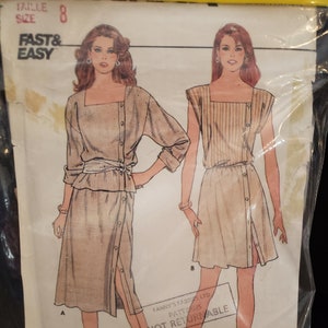 Butterick 4972 sewing pattern for top & skirt cut to a size 8, pattern based on designer dress from the 90&#39;s, square neck, buttons top/skirt