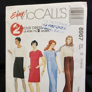Easy McCalls 8967 2 hour dress - loose fitting soft falling dress in 2 lengths and long and short sleeve sizes 10-12-14 UNCUT FF OOP - rare