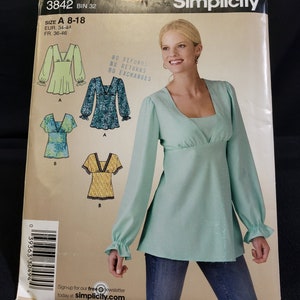 Simplicity 3842 Sewing Pattern for Woman's Blouse Sizes 8-18 Pullover ...