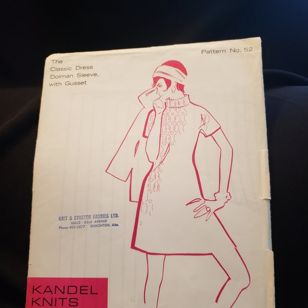 Kandel Knits 52, de klassieke jurk, dolman mouw met kruisje UNCUT FF instructies en patroon op hetzelfde papier Vintge 70's