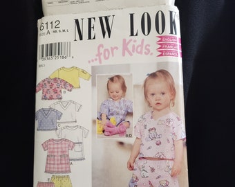 New Look 6112 sewing pattern for baby's night clothes, shorts, top, tunic, pants - CUT/UNCUT sizes NB, S, M, L included  very rare pattern