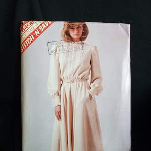 McCall&#39;s Stitch N Save 8408 Misses&#39; Pullover Dress, Circular Skirt, Elastic Waistline Casing, Lace Trim 80&#39;s Pattern Size 12, 14, 16 UNCUTFF