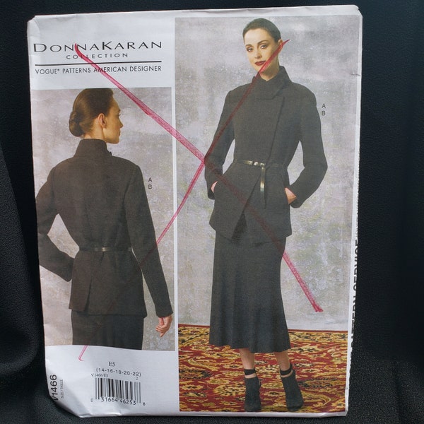 Vogue 1466 - Donna Karan Asymmetric Jacket and Flared Skirt Pattern - Size 6-14 or 14-22 UNCUT FF