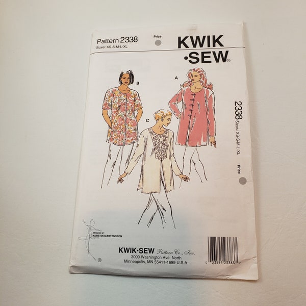 Patron de couture Kwik Sew 2338 pour haut pour femme, boutonné sur le devant, fente sur le devant non coupée FF scellé, tailles xs-xl