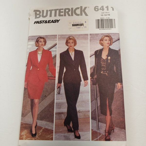 Butterick 6411 sewing pattern for powersuit/lady president suit, jacket,pants,skirt UNCUT FF size 12-14-16