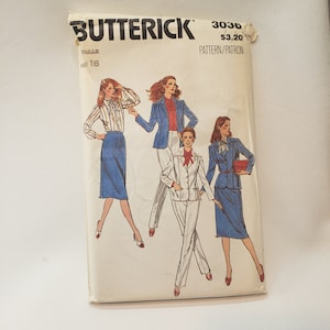 Butterick 3036 sewing pattern, jacket, blouse, skirt and pants CUT size 14, this is a classic suit pattern from the 1970&#39;s or UNCUT sz 16