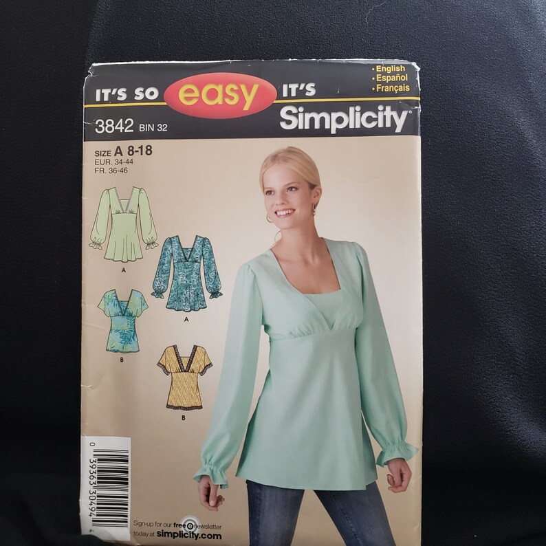 Simplicity 3842 Sewing Pattern for Woman's Blouse Sizes 8-18 Pullover ...