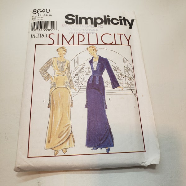 Simplicity 8640 sewing pattern retro two piece dress, Edwardian period,  titanic rose's flying dress UNCUT FF size 6,8,10