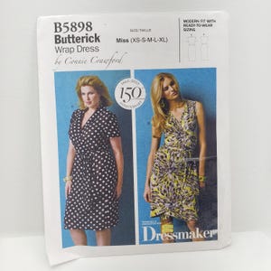Butterick 5898,  sewing pattern Misses&#39; Loose-fitting Wrap Dress, Uncut/FF, Misses&#39; Size XS S M L XL, Connie Crawford, Butterick B5898