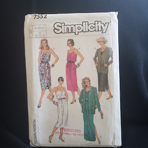 Simplicity 7552 naaipatroon makkelijk te naaien jurk in 3 lengtes, ongevoerd jasje, schouderbanden, elastische taille, maten 10-14 ONBESNEDEN FF
