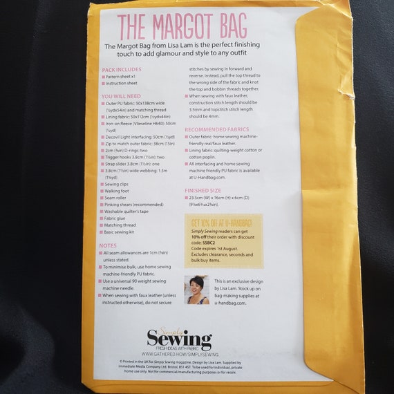 Margot Bag Sewing Pattern by Simply Sewing lisa Lam New 