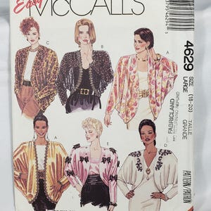 May include: McCall's sewing pattern featuring illustrations of women's jackets. The pattern includes the text "Easy McCall's" and "Fabricland". The size is Large (18-20).