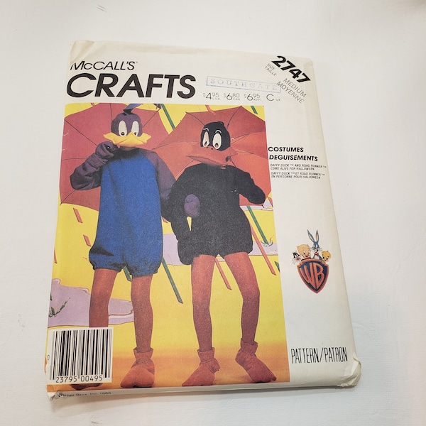 Rare McCall's 2747 sewing pattern for Daffy Duck and Road Runner Costumes UNCUT FF size Med  adult