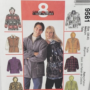 Puede incluir: Patrón de costura McCall's con ocho diseños de chaquetas. El patrón incluye una variedad de estilos, incluyendo una chaqueta con capucha, un chaleco y una chaqueta a cuadros. La talla es mediana (38, 40).