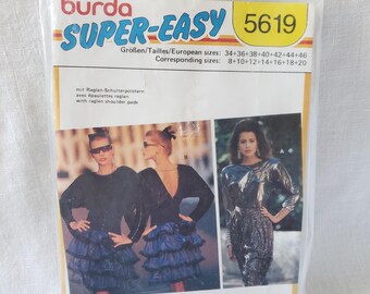 Burda Super Easy 5619, CUT Pattern for Top with Raglan Sleeves cut to size 34 (8) Has cuttings for all sizes