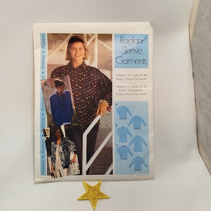 May include: A sewing pattern for raglan sleeve garments. The pattern includes instructions for making a variety of tops and sweaters. The pattern is for sizes 42-45 and 33-34.