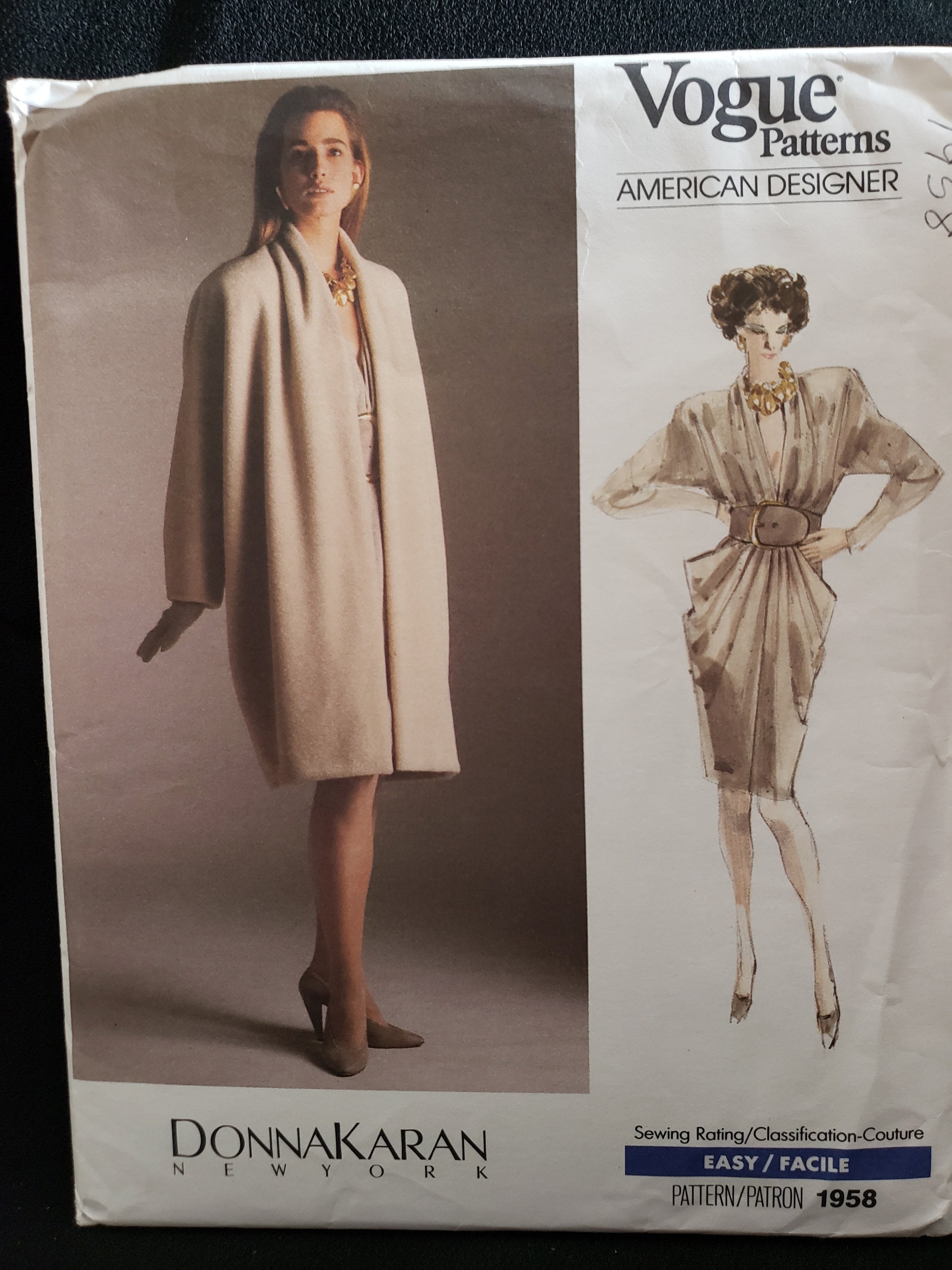 Vogue 1958 Sewing Pattern for Donna Karan New York Misses Coat 