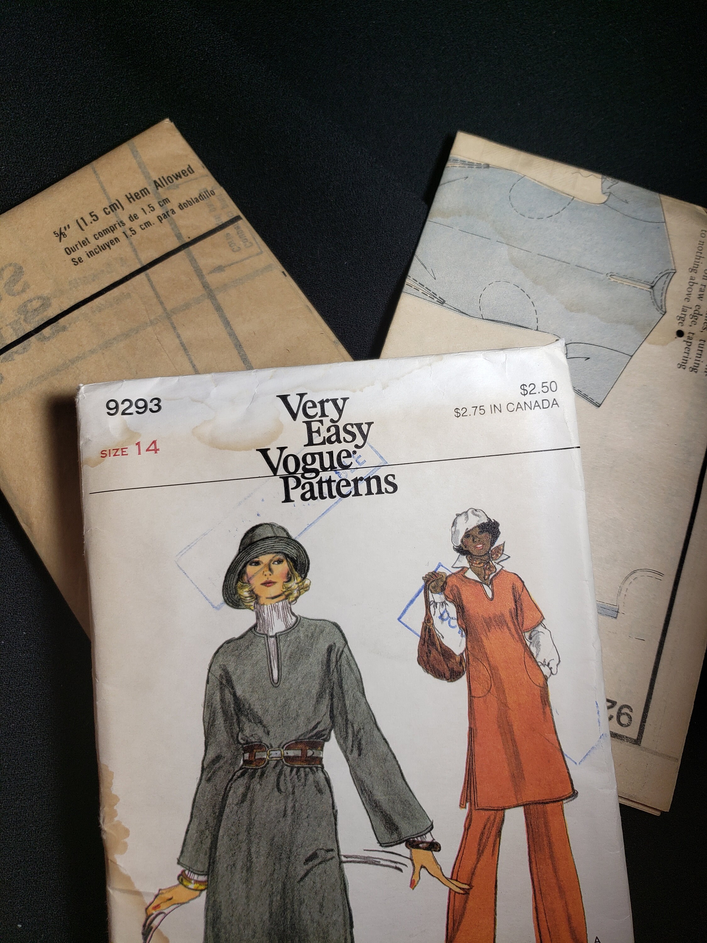 Vogue 9293 Sewing Pattern Very Easy Misses Dress or Top and Pants Size