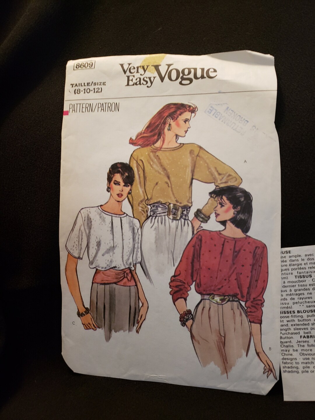 Vogue 8609 Sewing Pattern for Very Easy Pullover Top Cut to - Etsy