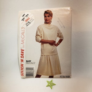 McCall's Stitch n Save 3865 Vintage Schnittmuster Easy Stitch 'N Save Misses' Pullover Top Faltenrock 1988 UNCUT FF Größe 6-10