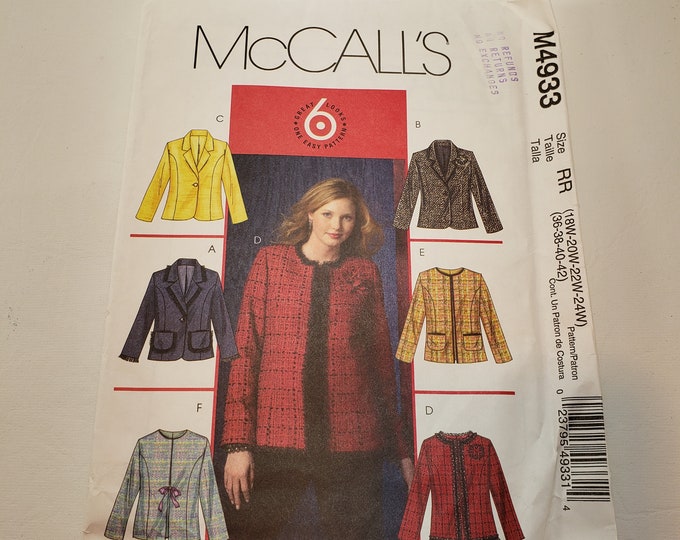 Mccall's 4933 Sewing Pattern, Jacket, Retro 30's Designer - Tweed ...