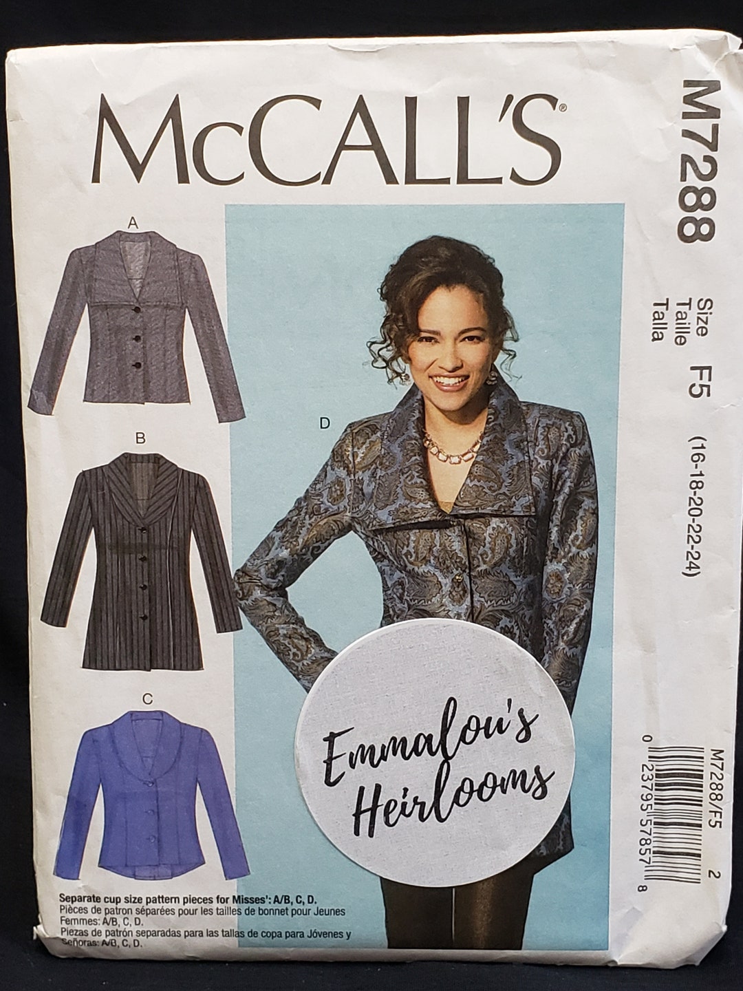 Mccalls 7288 Sewing Pattern, Fitted Unlined Jackets With Collar and ...