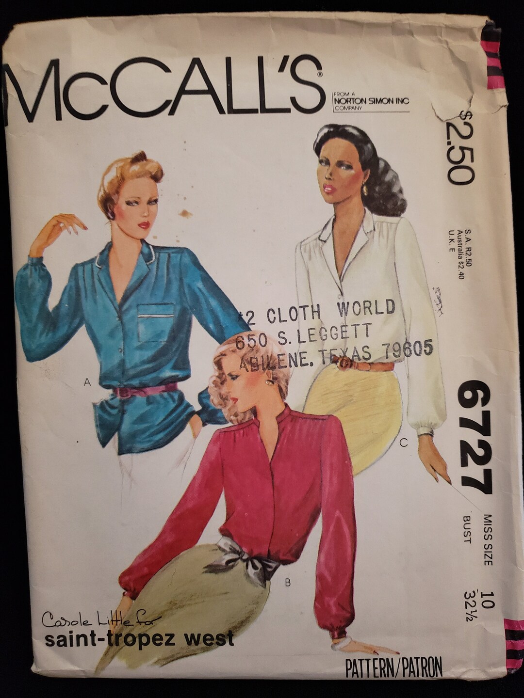 Simplicity 6727 Pattern Mccall's 6727 Sewing Pattern for Womens Blouses, Cut to Size 10 ...