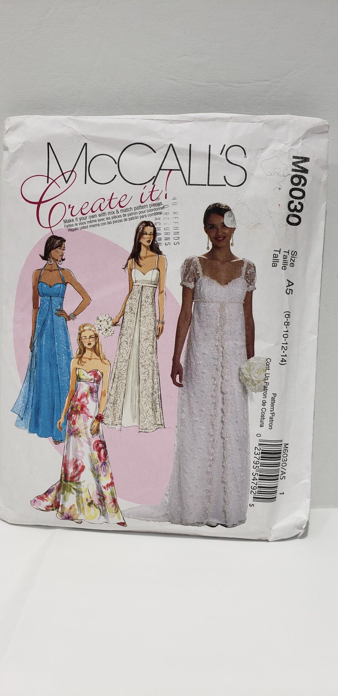 Mccalls 6030 Sewing Pattern , Wedding Dress, Bridesmaids Dress, Dress  Pattern, Misses Size 6-14 UNCUT FF - Etsy