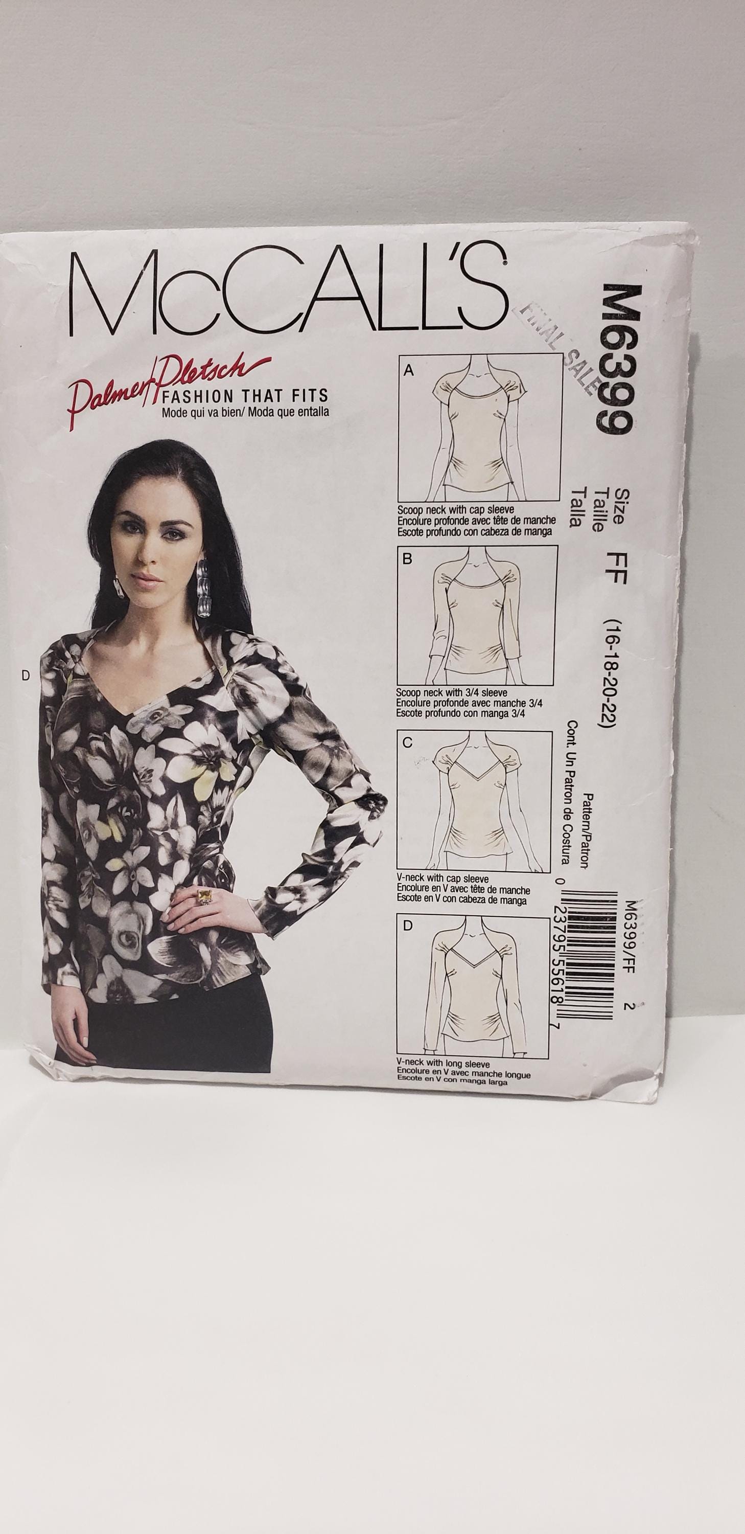 McCall's 6399 Schnittmuster für taillierte genähte Falten Pullover Top plus Größen 16-18-20-22 UNCUT FF OOP Palmer Pletsch Mode, die passt