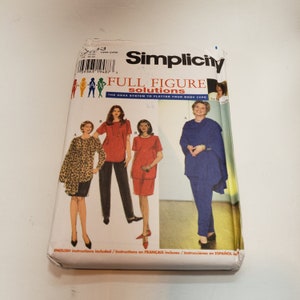 May include: Simplicity sewing pattern for full figure solutions. The pattern includes three different styles of tops and pants. The pattern is for sizes 18W-24W.